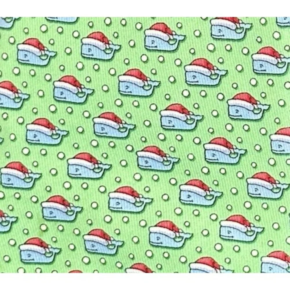 Vineyard Vines Holiday Teen Boys Neck Tie Mint Green Whale Santa Hat Christmas S